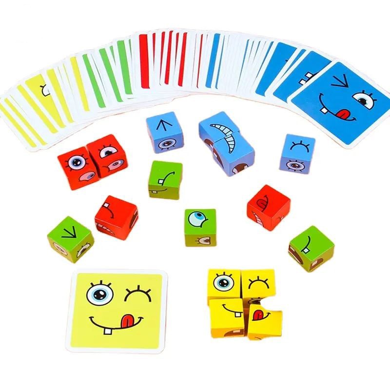 Fun Learning with Cartoon Face Changing Cubes and Wooden Puzzles for Kids